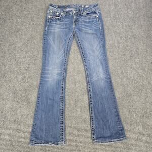 Miss Me Mid Rise Easy Boot Jeans Womens 28 Blue Embellished Rhinestone Y2K